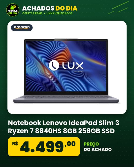 Notebook Lenovo IdeaPad Slim 3 Ryzen 7 8840HS 8GB 256GB SSD 15,3" Linux 83TYS01300