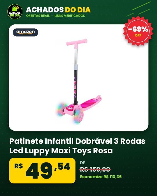 Patinete Infantil Dobrável 3 Rodas Led Luppy Maxi Toys Rosa