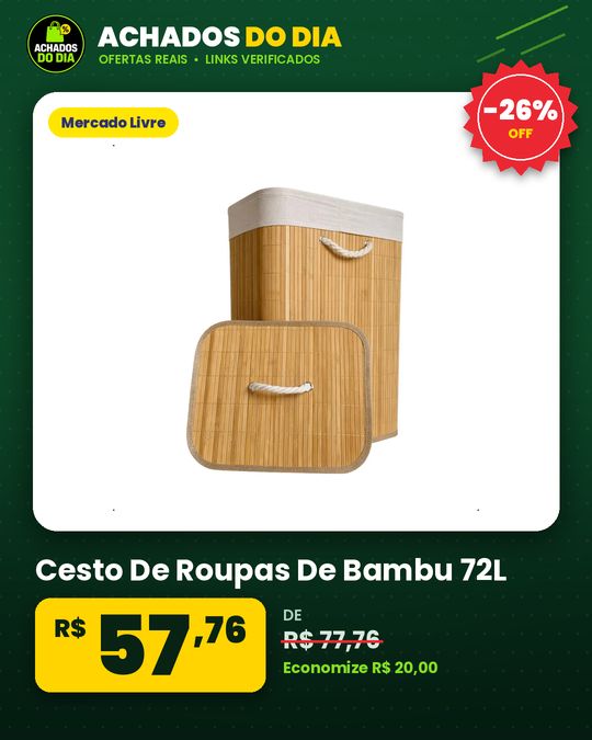 Cesto De Roupas De Bambu 72L