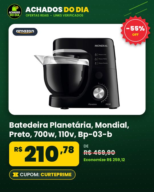 Batedeira Planetária, Mondial, Preto, 700w, 110v - Bp-03-b