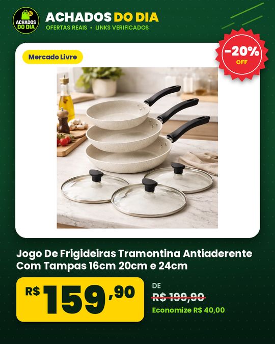 Jogo De Frigideiras Tramontina Antiaderente Com Tampas 16cm 20cm e 24cm