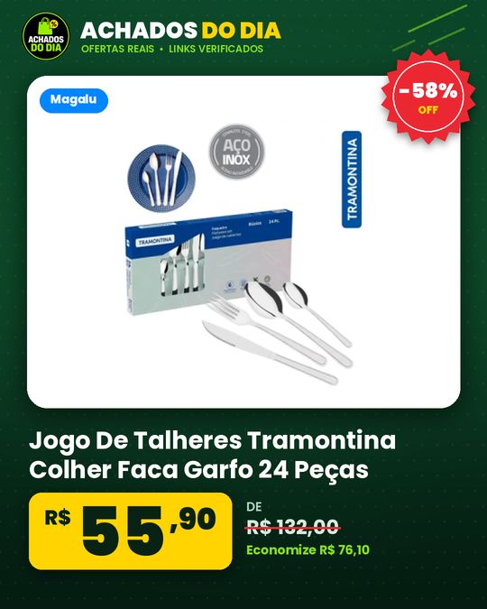 Jogo De Talheres Tramontina Colher Faca Garfo 24 Peças Búzios Inox Tramontina