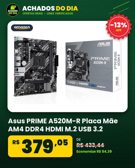 Asus PRIME A520M-R Placa Mãe AM4 DDR4 HDMI M.2 USB 3.2