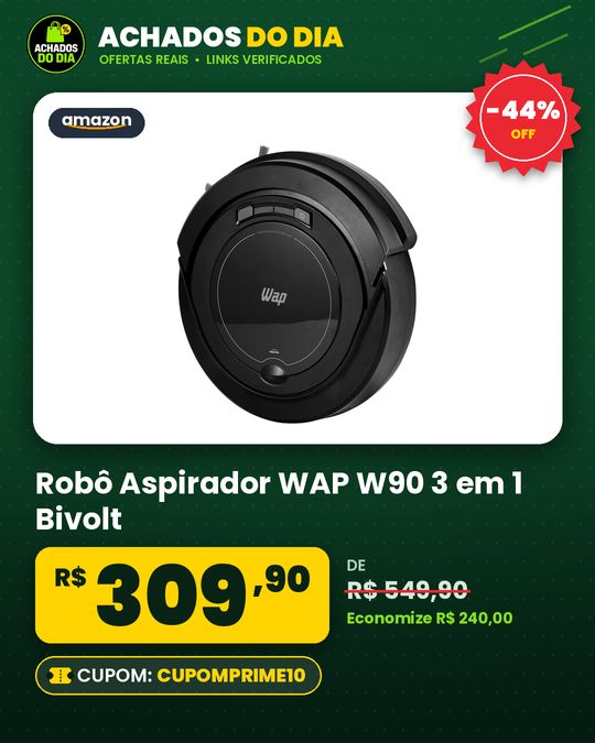 WAP Robô Aspirador Robot W90 3 em 1 250ml Bivolt Sistema Antiqueda