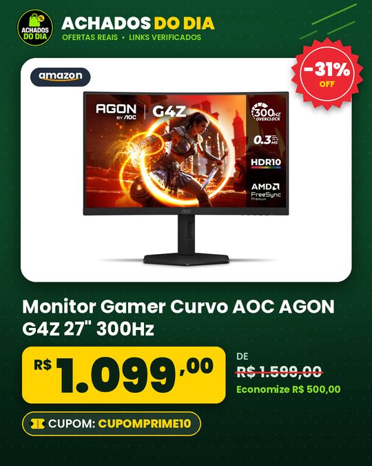 Monitor Gamer Curvo AOC AGON G4Z 27" 300Hz 0,3ms HDR10 Base Ajustável C27G4ZP