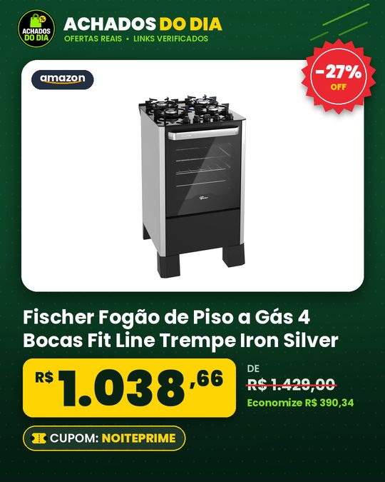 Fischer Fogão de Piso a Gás 4 Bocas Fit Line Trempe Iron Silver