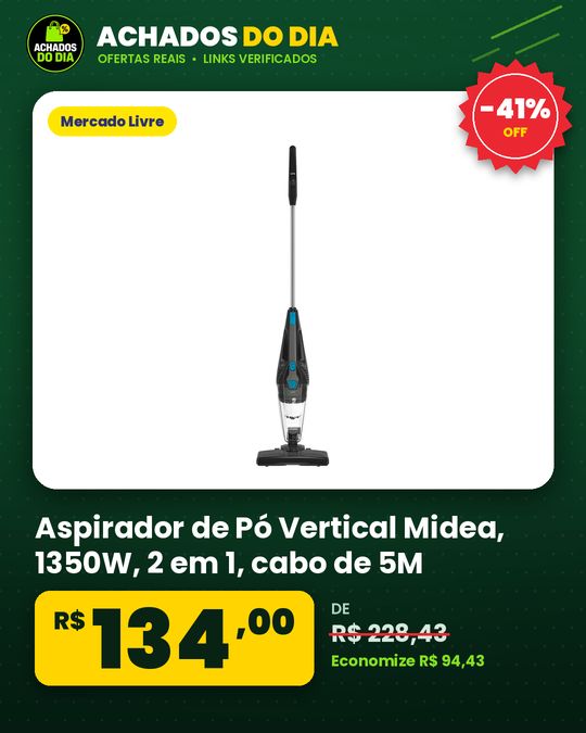 Aspirador de Pó Vertical Midea, 1350W, 2 em 1, cabo de 5M, Preto e Azul