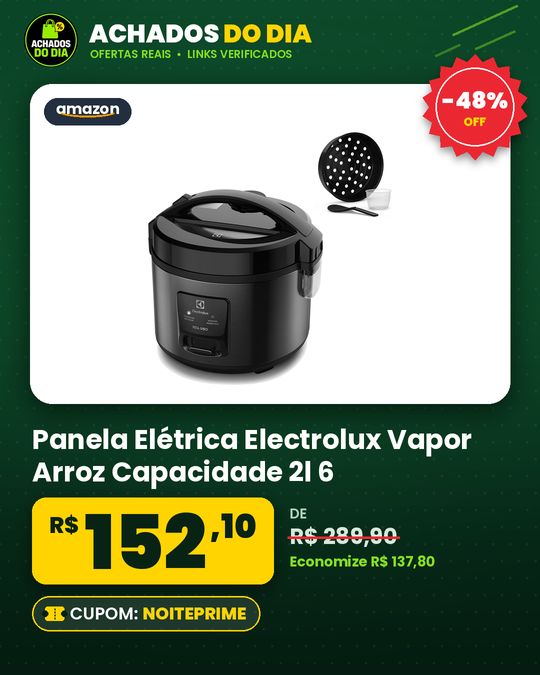 Panela Elétrica Electrolux Vapor Arroz Capacidade 2l 6 Xícaras 2 Em 1 Timer Panela Removivel Antiaderente