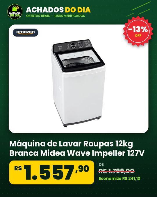 Máquina de Lavar Roupas 12kg Branca Midea Wave Impeller 127V