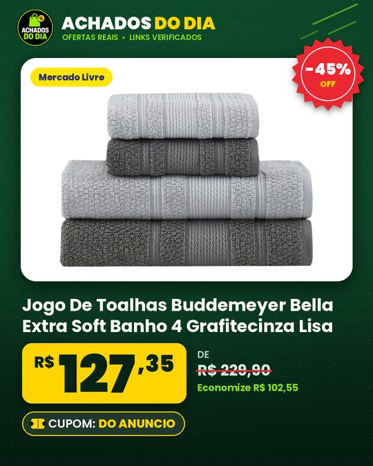 Jogo De Toalhas Buddemeyer Bella Extra Soft Banho 4 Grafitecinza Lisa