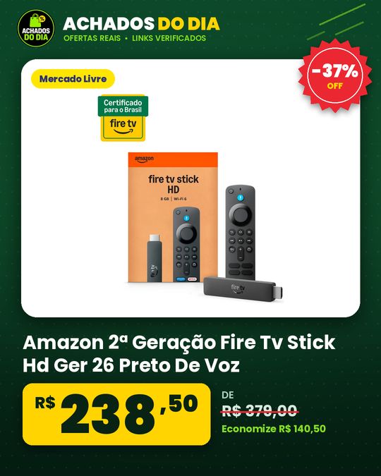 Amazon 2ª Geração Fire Tv Stick Hd Ger 26 Preto De Voz