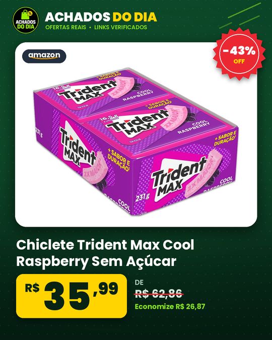 Chiclete Trident Max Cool Raspberry Sem Açúcar - Caixa Com 14 Unid. De 16,5g