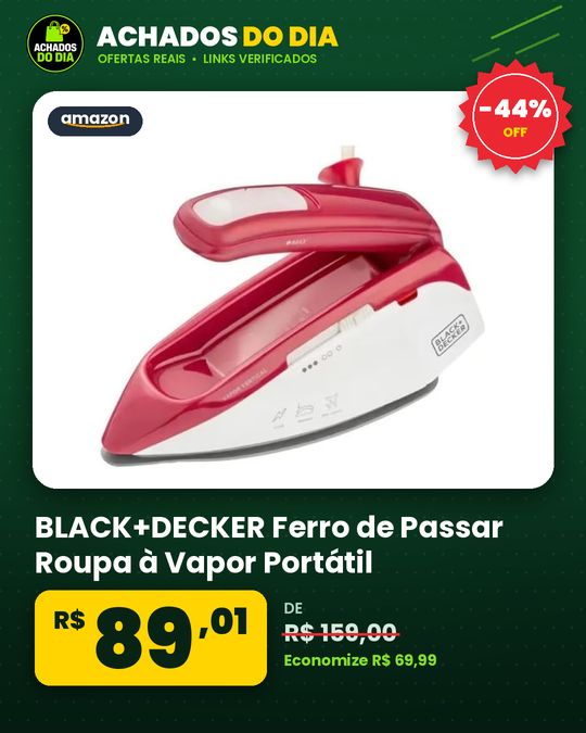 BLACK+DECKER Ferro de Passar Roupa à Vapor Portátil, Com Base Antiaderente