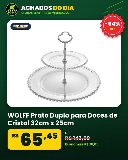 WOLFF - Prato Duplo para Doces de Cristal 32cm x 25cm - Linha Pearl