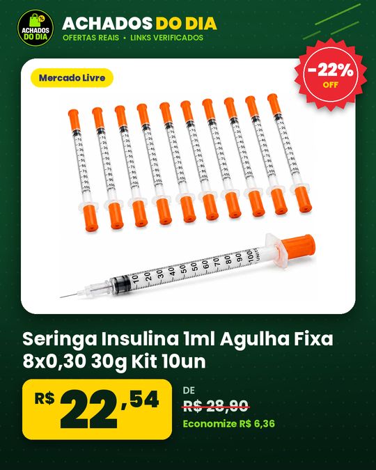 Seringa Insulina 1ml Agulha Fixa 8x0,30 30g Kit 10un