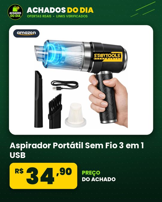 Aspirador Portátil Sem Fio 3 em 1 USB, Aspirador de Pó Manual Sucção Potente com Função Soprador