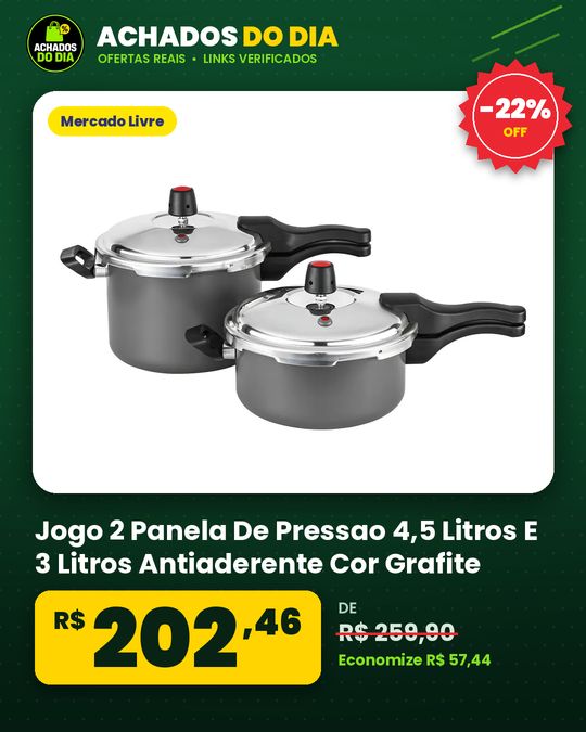Jogo 2 Panela De Pressao 4,5 Litros E 3 Litros Antiaderente Cor Grafite