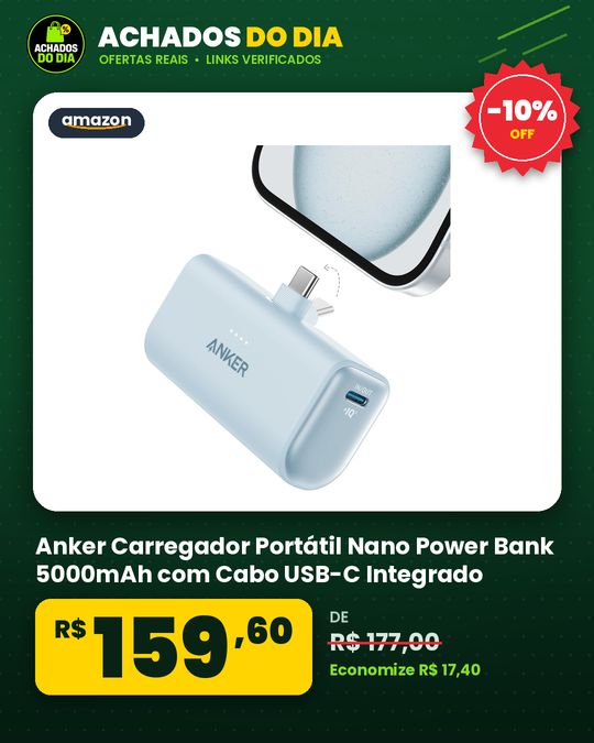 Anker Carregador Portátil Nano Power Bank 5000mAh com Cabo USB-C Integrado