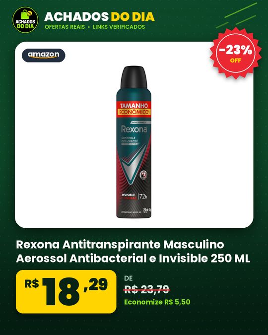 Rexona Antitranspirante Masculino Aerossol Antibacterial e Invisible 250 ML, Leve Mais Pague Menos