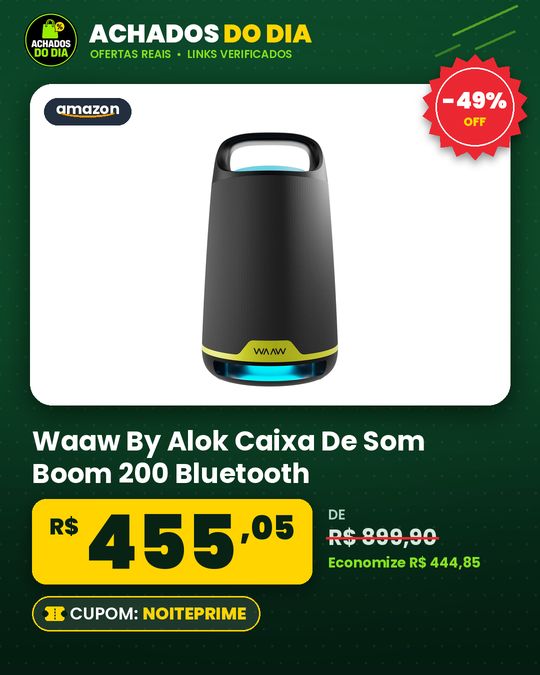 Waaw By Alok Caixa De Som Boom 200 Bluetooth, Com 3 Alto-falantes, Até 12h De Autonomia, Tecnologia Tws