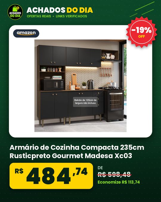 Armário de Cozinha Compacta 235cm Rusticpreto Gourmet Madesa Xc03