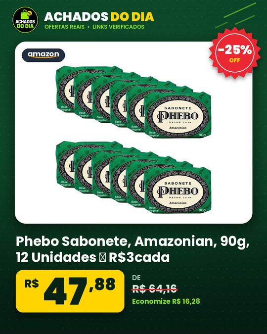 Phebo Sabonete, Amazonian, 90g, 12 Unidades ► R$3cada