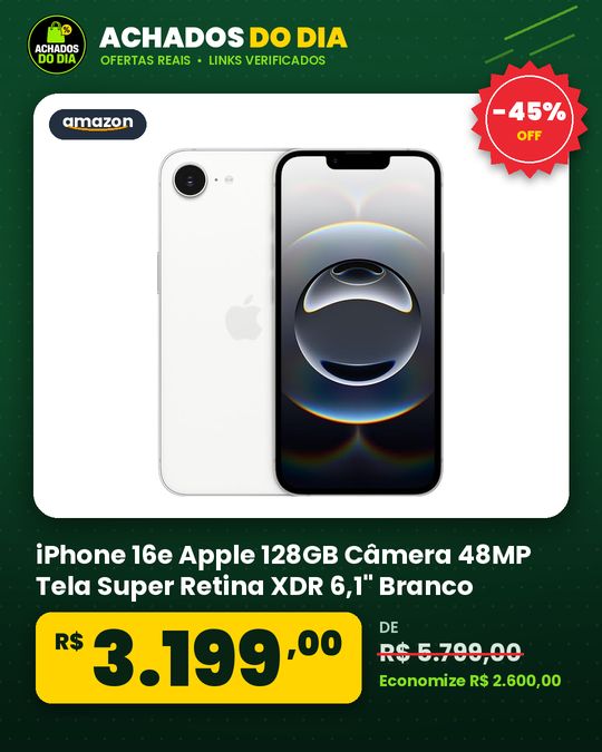 iPhone 16e Apple 128GB Câmera 48MP Tela Super Retina XDR 6,1" Branco