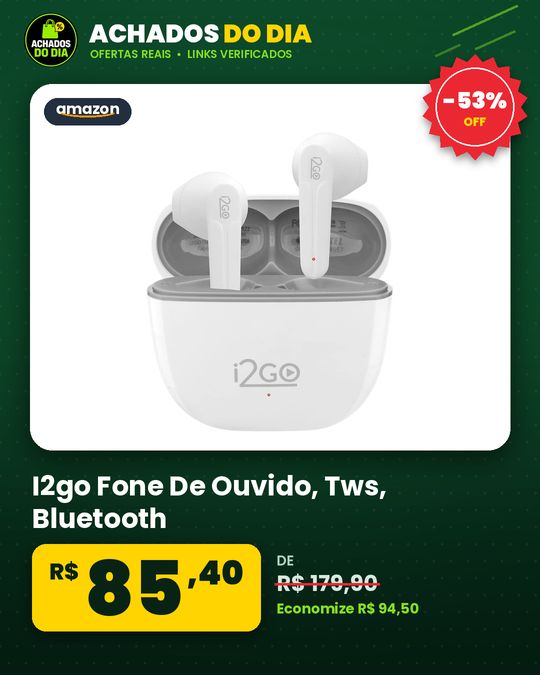 I2go, Fone De Ouvido, Tws, Bluetooth, 20 Horas Totais De Bateria, Enc, Air Sound Go 2.0, Branco, I2go Pro