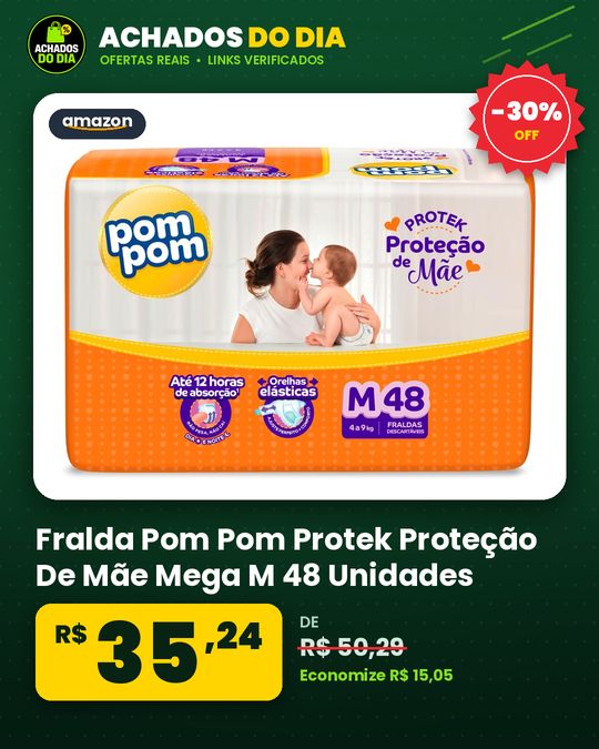 Fralda Pom Pom Protek Proteção De Mãe Mega M 48 Unidades