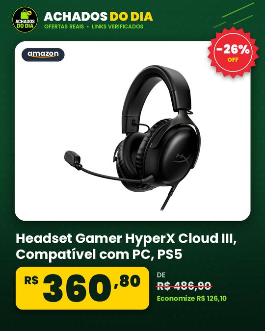 Headset Gamer HyperX Cloud III, Compatível com PC, PS5, Xbox Series X|S, Drivers Angulados de 53mm, Áudio DTS