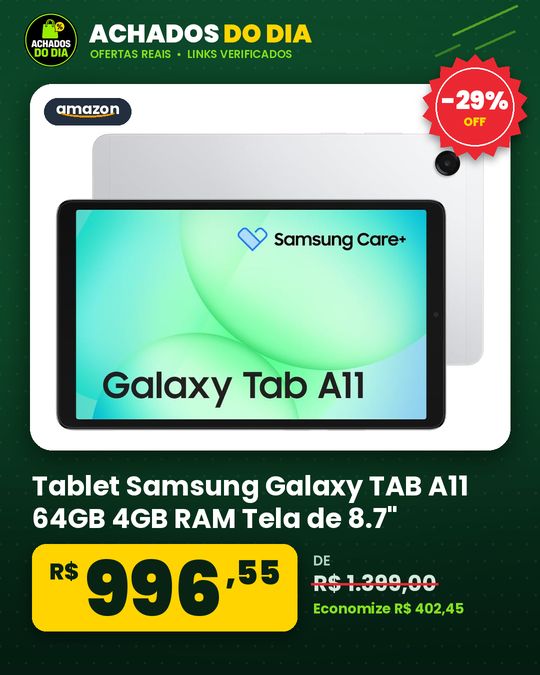 Tablet Samsung Galaxy TAB A11 64GB 4GB RAM Tela de 8.7" Bateria 5.100mAh Câmera frontal 5MP Câmera traseira 8MP,