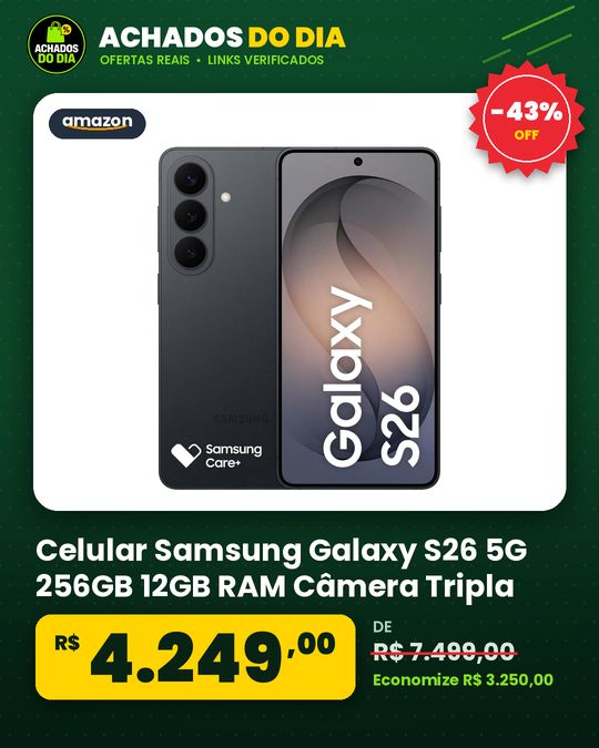 Celular Samsung Galaxy S26 5G 256GB 12GB RAM Câmera Tripla de 50+12+10 Tela Grande de 6.3" - Preto