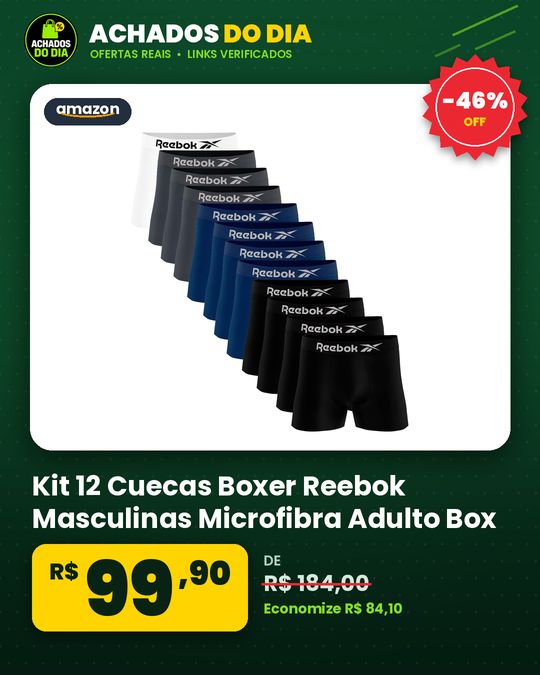 Kit 12 Cuecas Boxer Reebok Masculinas Microfibra Adulto Box Sem Costura (BR Alfa G Regular Sortidos 2)