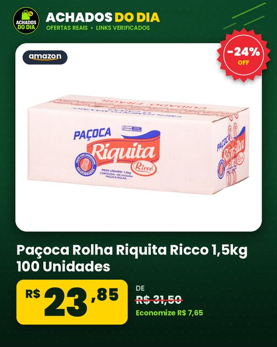Paçoca Rolha Riquita Ricco 1,5kg 100 Unidades