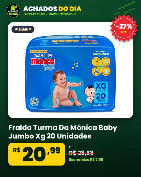 Fralda Turma Da Mônica Baby Jumbo Xg 20 Unidades