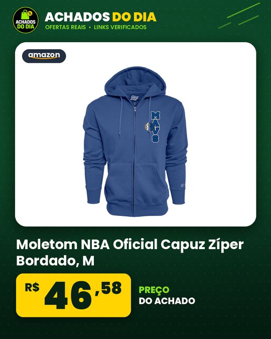 Moletom NBA Oficial Capuz Zíper Bordado - M