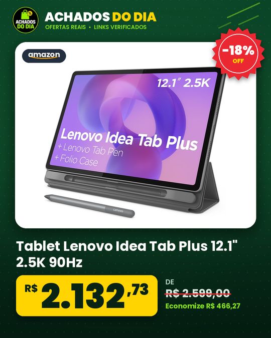 Tablet Lenovo Idea Tab Plus 12.1" 2.5K 90Hz - Octa-Core 8GB RAM 128GB Wi-Fi 5 Android 15 Caneta e Case