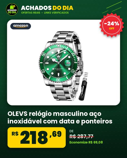 OLEVS relógio masculino aço inoxidável com data e ponteiros luminosos resistente à água 30m