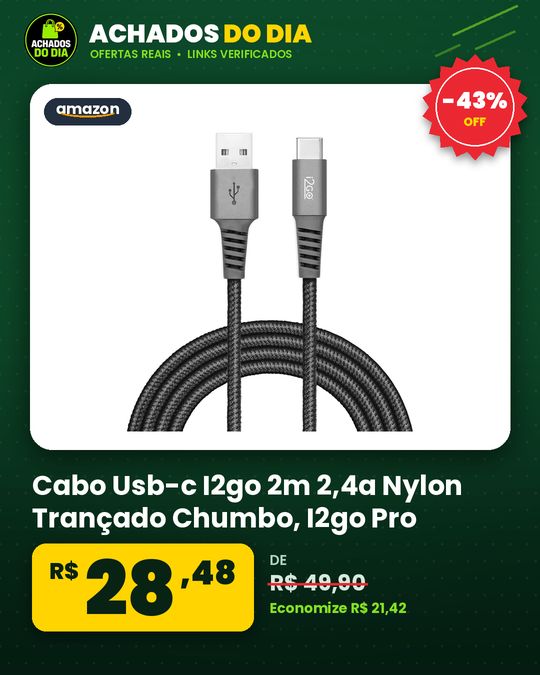 Cabo Usb-c I2go 2m 2,4a Nylon Trançado Chumbo - I2go Pro