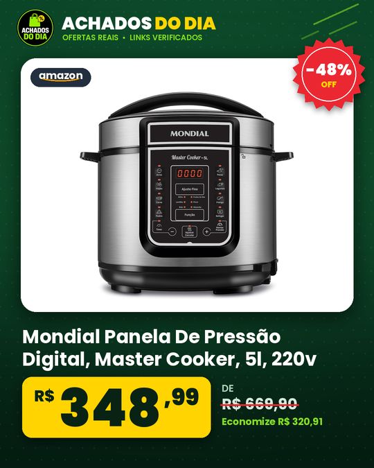 Mondial Panela De Pressão Digital, Master Cooker - 5l, 220v, Preto, 900w - Pe-38