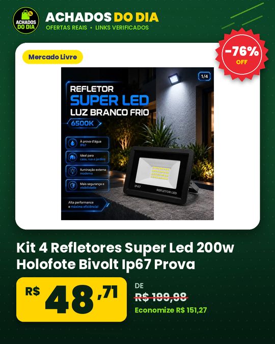 Kit 4 Refletores Super Led 200w Holofote Bivolt Ip67 Prova D'água Branco Frio 6500k