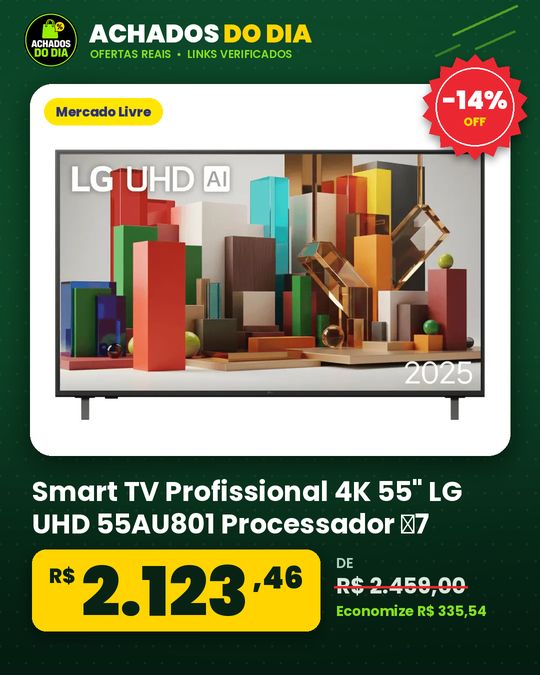 Smart TV Profissional 4K 55" LG UHD 55AU801 Processador α7 AI Ger8 Super Upscaling Google Cast Alexa