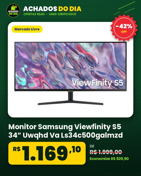 Monitor Samsung Viewfinity S5 34” Uwqhd Va Ls34c500galmzd 100hz 5(gtg) Hdmi Headphone Display Port
