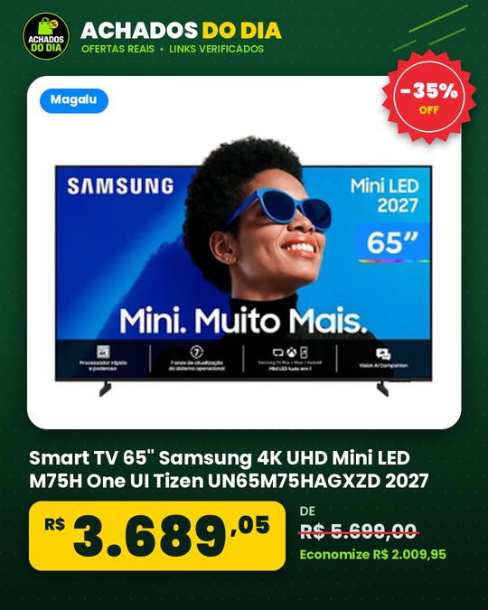 Smart TV 65" Samsung 4K UHD Mini LED M75H One UI Tizen UN65M75HAGXZD 2027