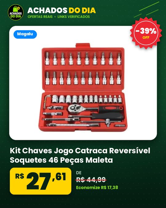 Kit Chaves Jogo Catraca Reversível Soquetes 46 Peças Maleta - NEW