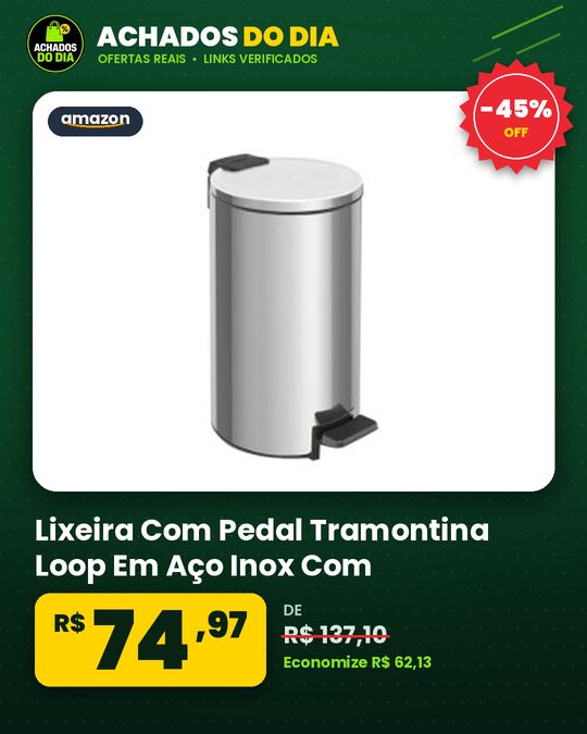 Lixeira Com Pedal Tramontina Loop Em Aço Inox Com Acabamento Polido E Balde Interno 5 L
