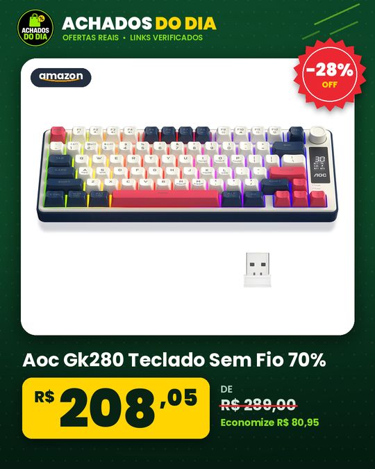 Aoc Gk280 Teclado Sem Fio 70%, Bluetooth Trimodo 2.4 Ghzusb-c, Teclado Gamer Rgb Led Rainbow