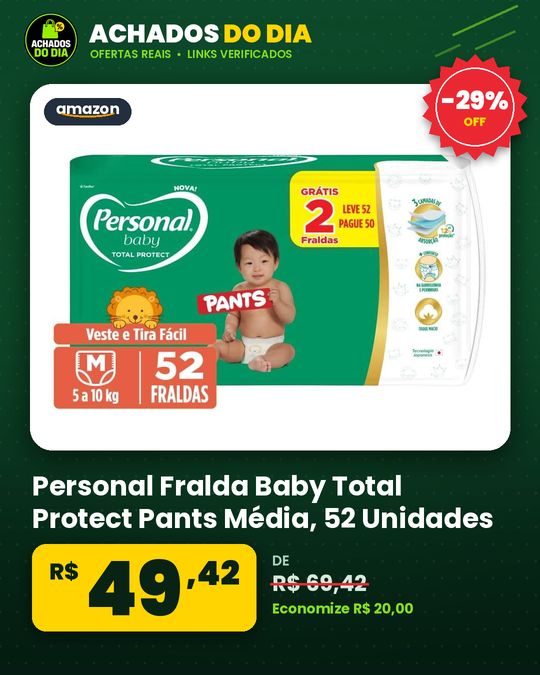 Personal Fralda Baby Total Protect Pants Média, 52 Unidades