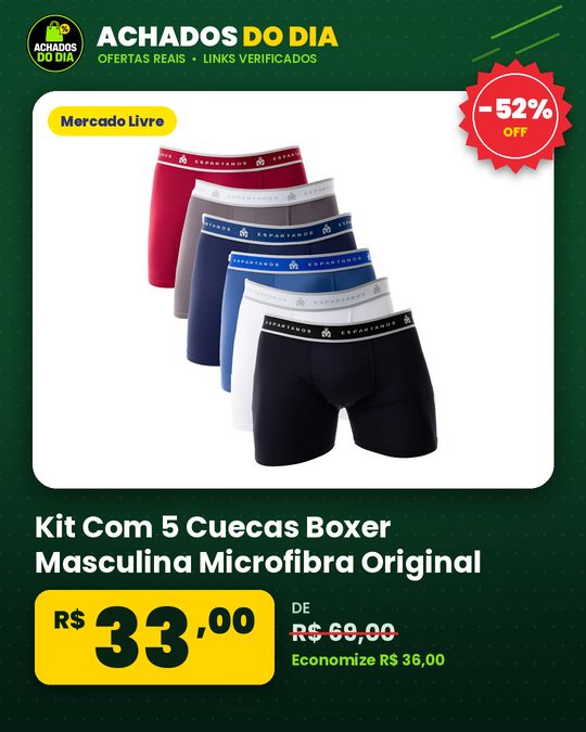 Kit Com 5 Cuecas Boxer Masculina Microfibra Original