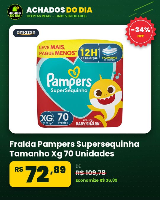 Fralda Pampers Supersequinha Tamanho Xg 70 Unidades